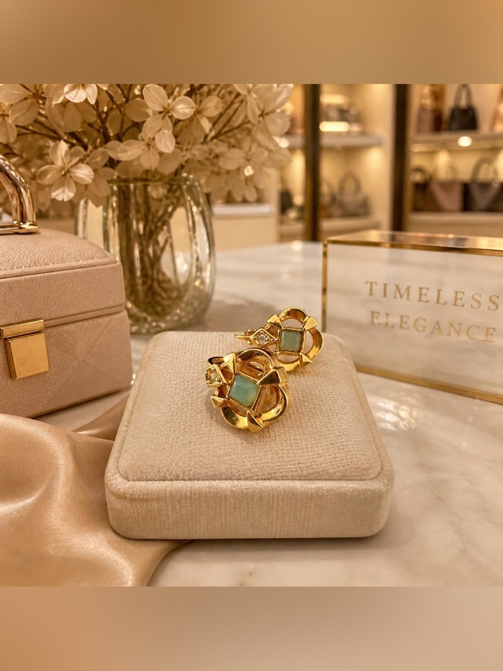 Elegant Gold and Green Earrings